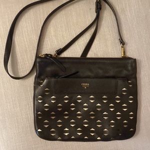 Fossil black leather cut out crossbody bag